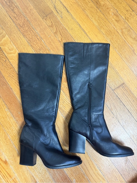 Born Shoes - Born Black Leather Mid-Calf Block Heel Boots